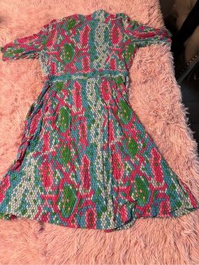 Lilly Pulitzer S Colorblock Pink & Green Wrap-Style Mini Dress #8